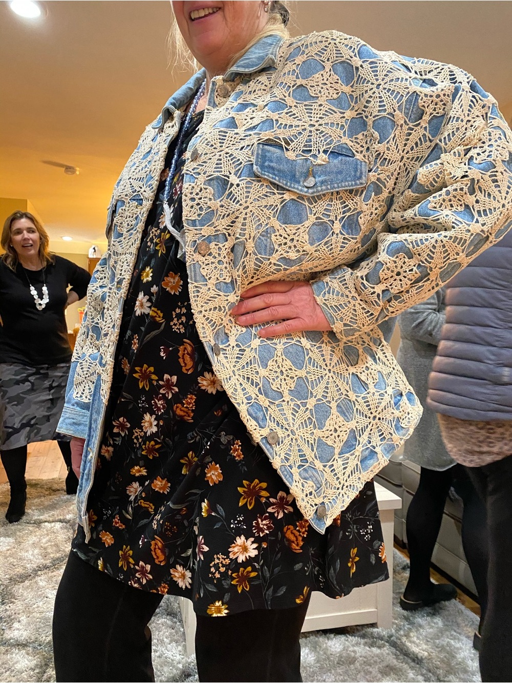 Crocheted Upcycled denim jacket